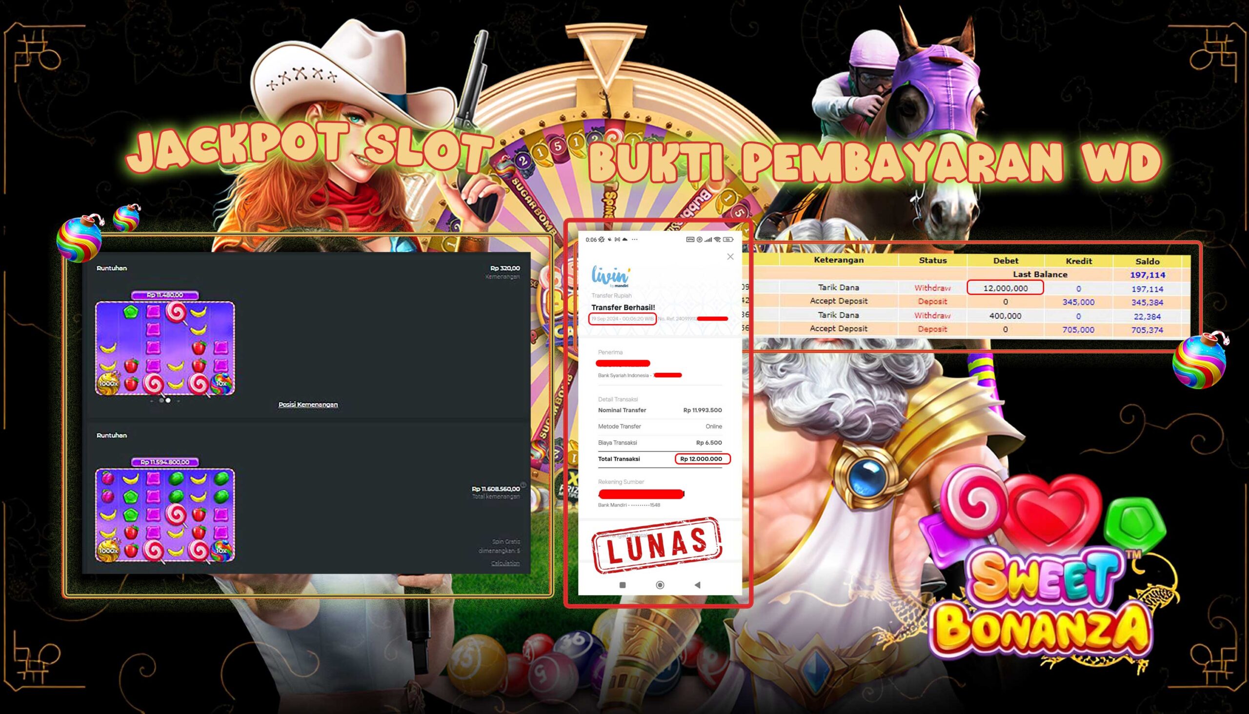LAPAK7D  JACKPOT SLOT SWEET BONANZA 1000 Rp.12.000.000.,- LUNAS
