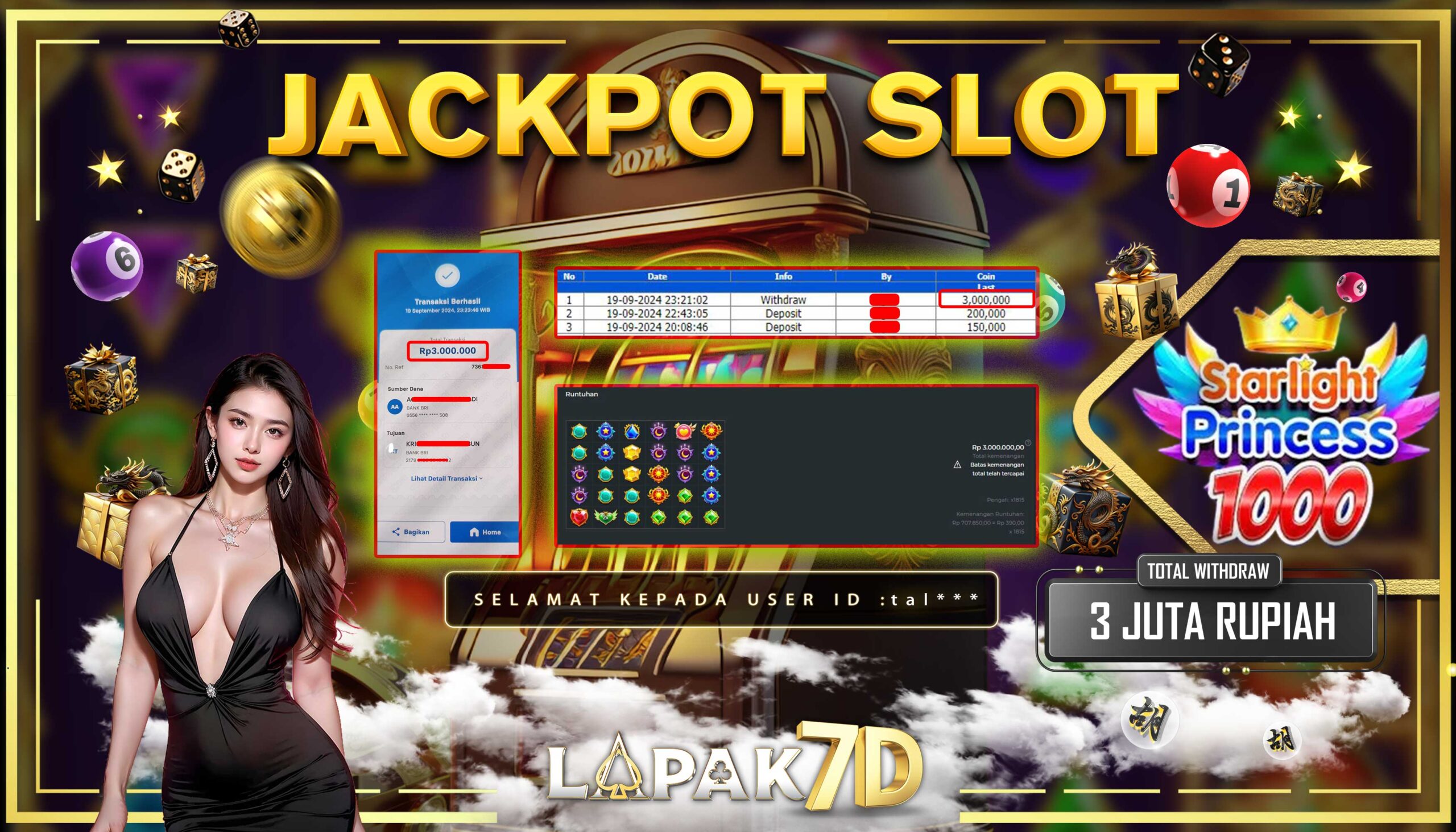 LAPAK7D  JACKPOT SLOT STARLIGHT PRINCES1000 Rp.3.000.000.,- LUNAS