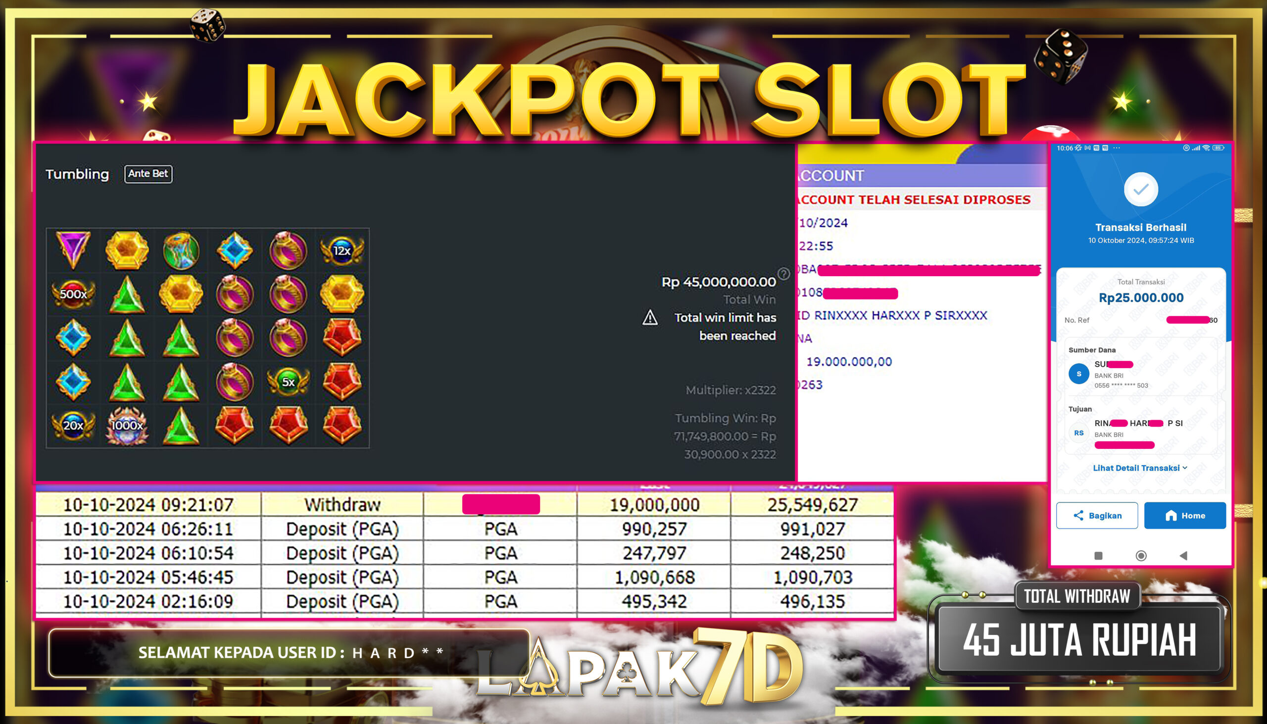 LAPAK7D JACKPOT SLOT GATES OF OLYMPUS Rp.45.000.000.,- LUNAS
