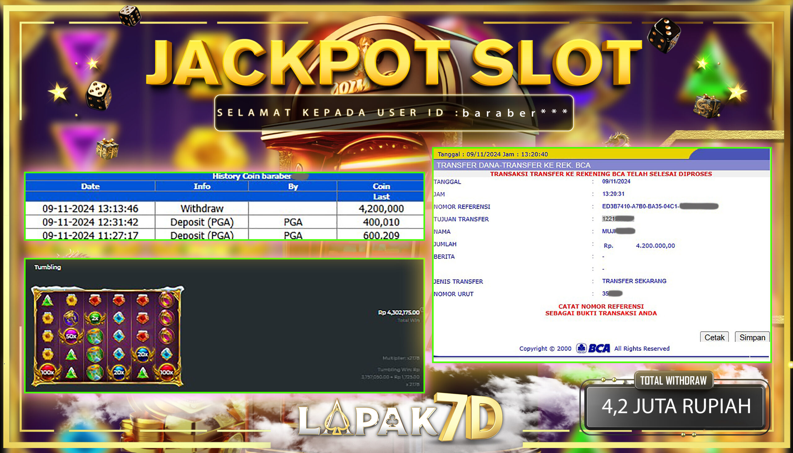 LAPAK7D JACKPOT SLOT GATES OF OLYMPUS XMAS Rp.4.200.000.,- LUNAS